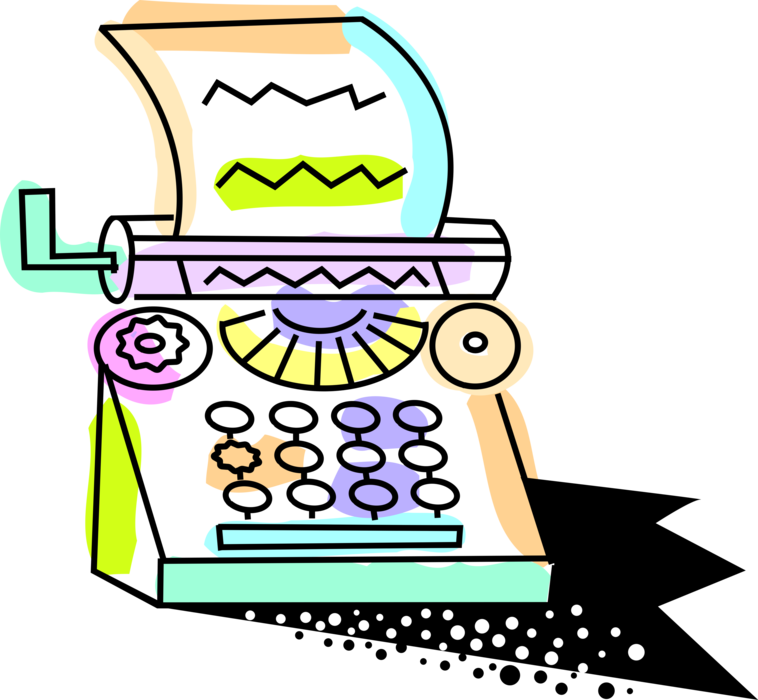 Vector Illustration of Typewriter Mechanical Machine for Writing Characters as in Movable Type Letterpress Printing