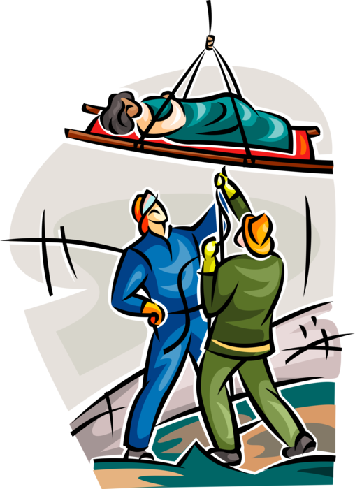 Vector Illustration of Emergency Rescue and Relief Services Workers Remove Earthquake Victim from Rubble