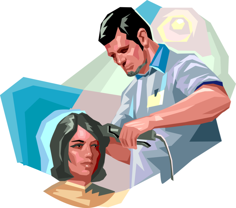 Vector Illustration of Beauty Salon Beautician Barber and Hairdresser Hair Stylist Works on Customer