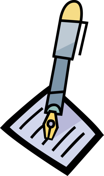 Vector Illustration of Fountain Pen Writing Instrument Writes on Paper