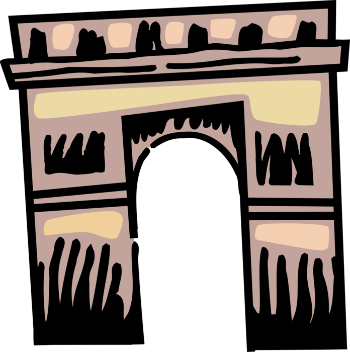 Vector Illustration of Arc de Triomphe Triumphal Arch of the Star Famous Monument, Place Charles de Gaulle, Paris, France