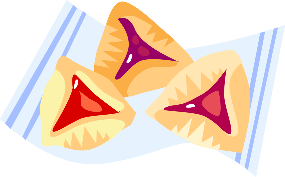 Vector Illustration of Jewish Purim Holiday Hamantash or Hamentaschen Triangular Filled-Pocket Cookie Pastry 