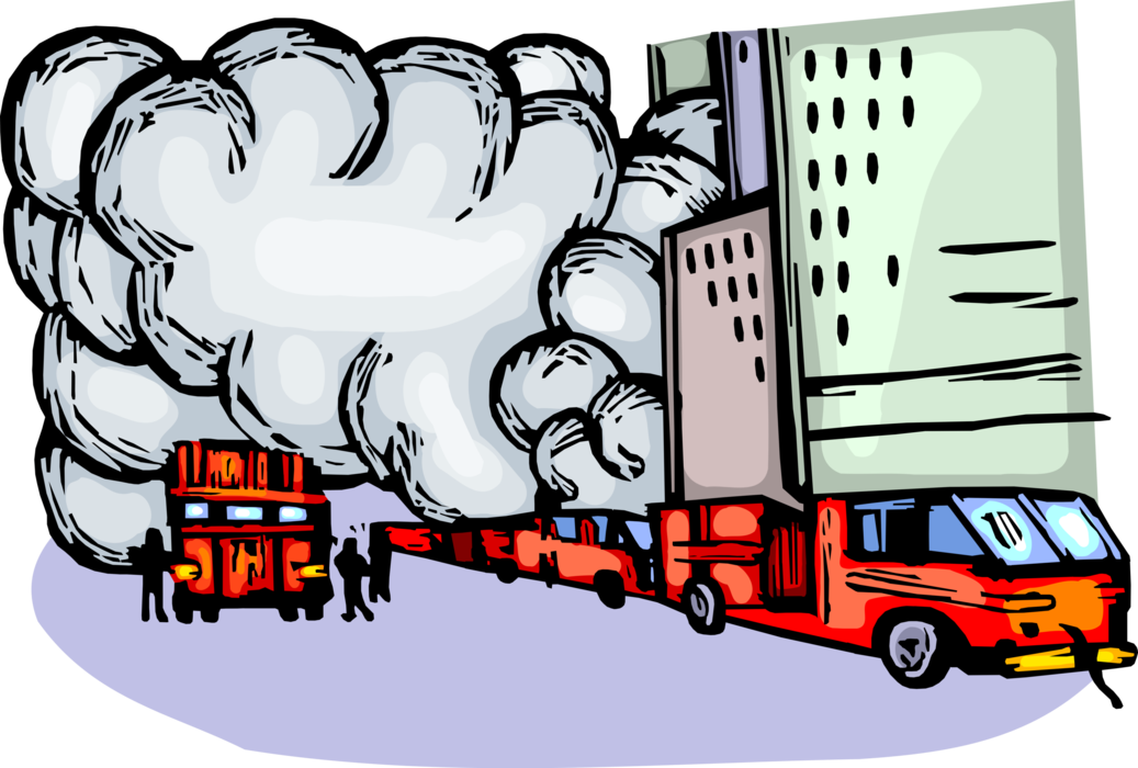 Vector Illustration of Search and Rescue Firefighting Firemen with Emergency Firetrucks Respond to Disaster