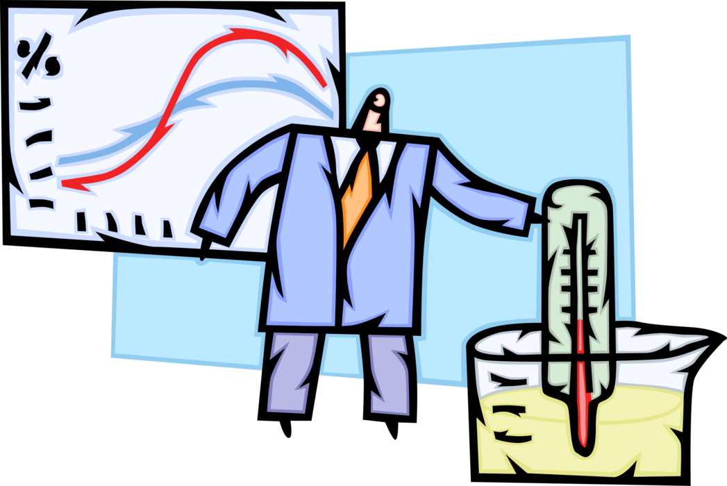 Vector Illustration of Research Chemist Scientist in Chemistry Laboratory Conducts Research with Thermometer and Chemicals