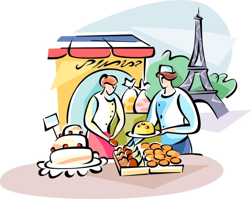 Vector Illustration of Pastry Chef and the Eiffel Tower, Paris, France