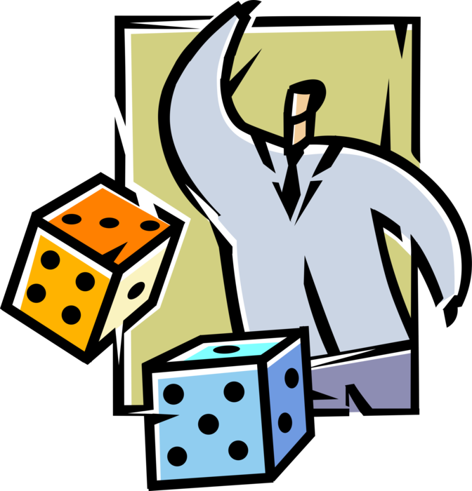 Vector Illustration of Businessman Gambler Takes Chance Rolls Dice used in Pairs in Casino Games of Chance or Gambling