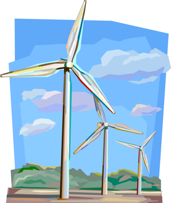 Vector Illustration of Wind Turbine Power Generators, The Netherlands 