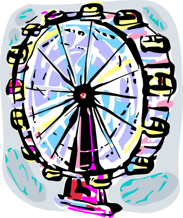 Vector Illustration of Amusement or Theme Park Entertainment Ferris Wheel Ride