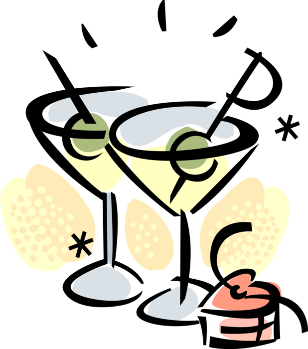 Vector Illustration of Alcohol Beverage Martini Cocktails Mixed Drinks with Olives