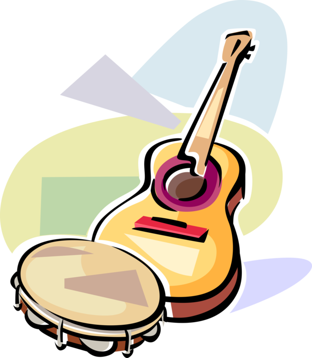 Vector Illustration of Brazilian Cavaquinho Portuguese Guitar with Tambourine