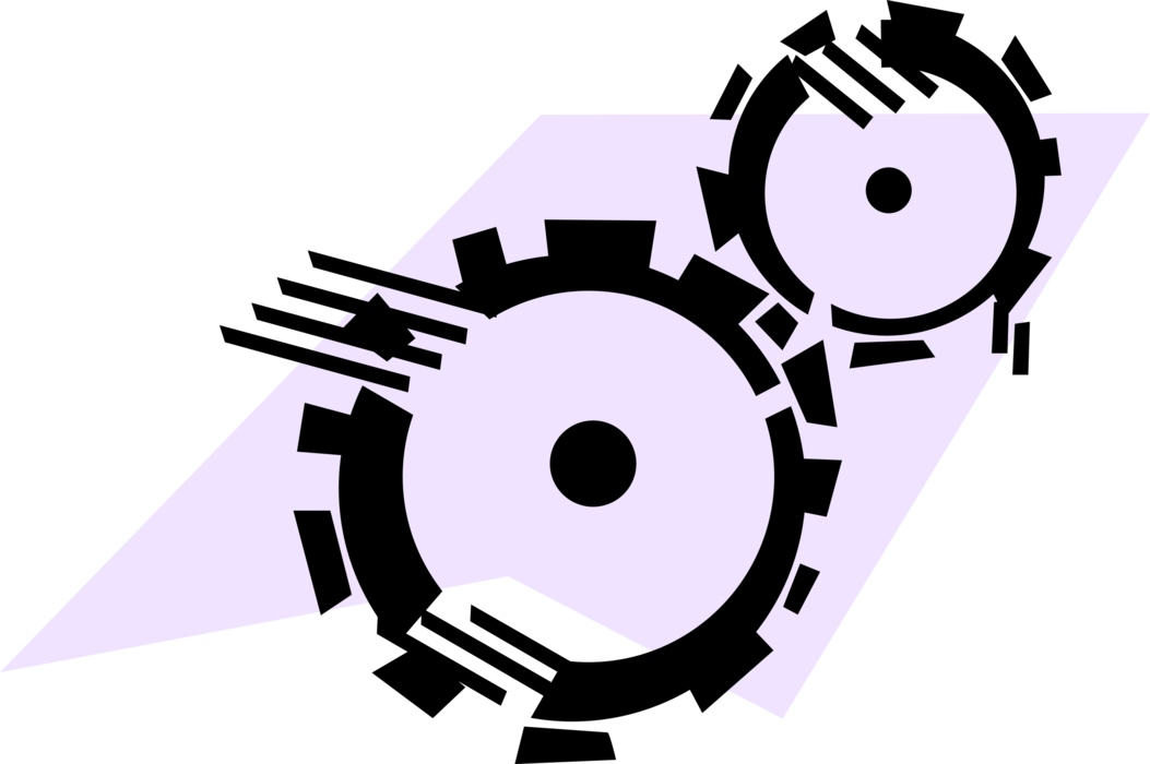 Vector Illustration of Gear Cogwheel Rotating Machine Mechanism with Cut Teeth or Cogs