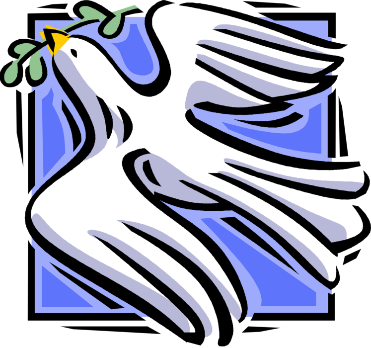 Vector Illustration of Dove Bird Flying with Olive Branch Symbol of Peace