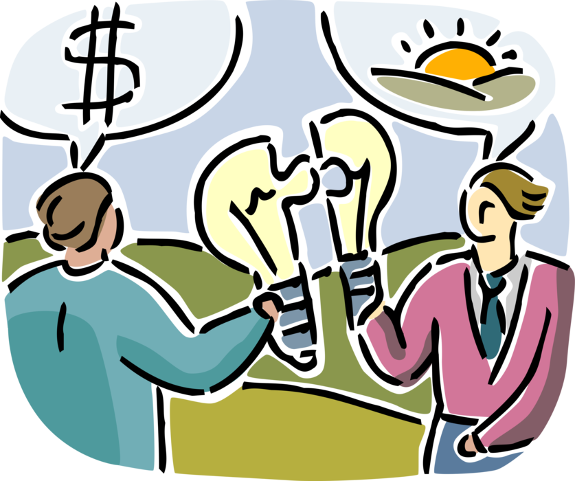 Vector Illustration of Business Colleagues Contribute to Realization of Electric Light Bulb Symbol of Invention, Innovation, and Good Idea