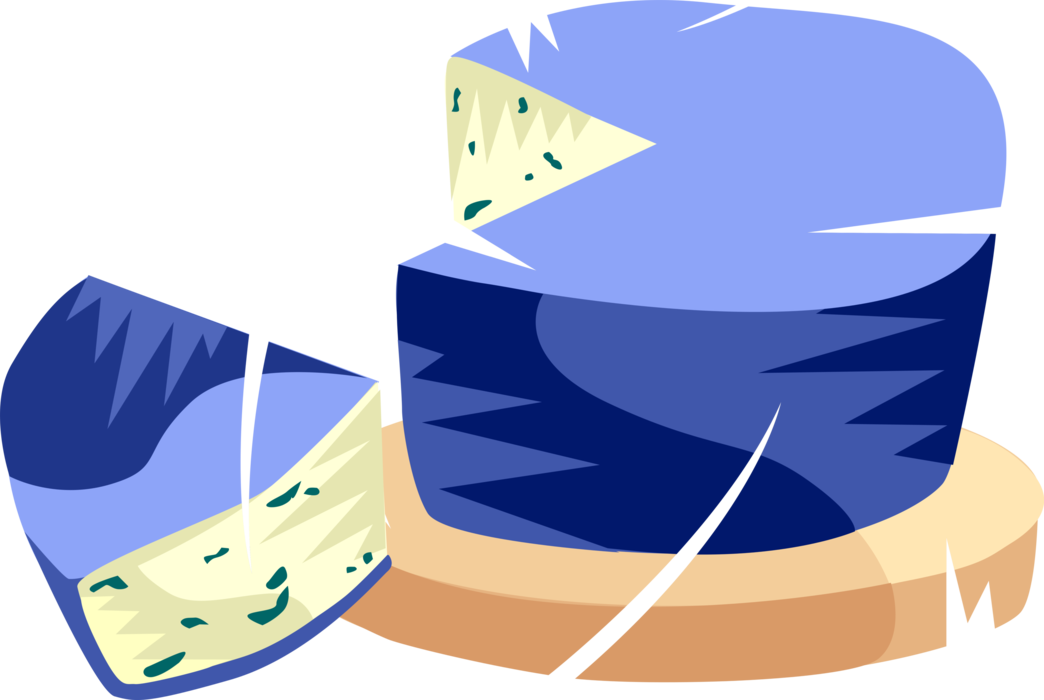 Vector Illustration of Blue Cheese Food Derived from Dairy Milk with Blue-Grey Mold