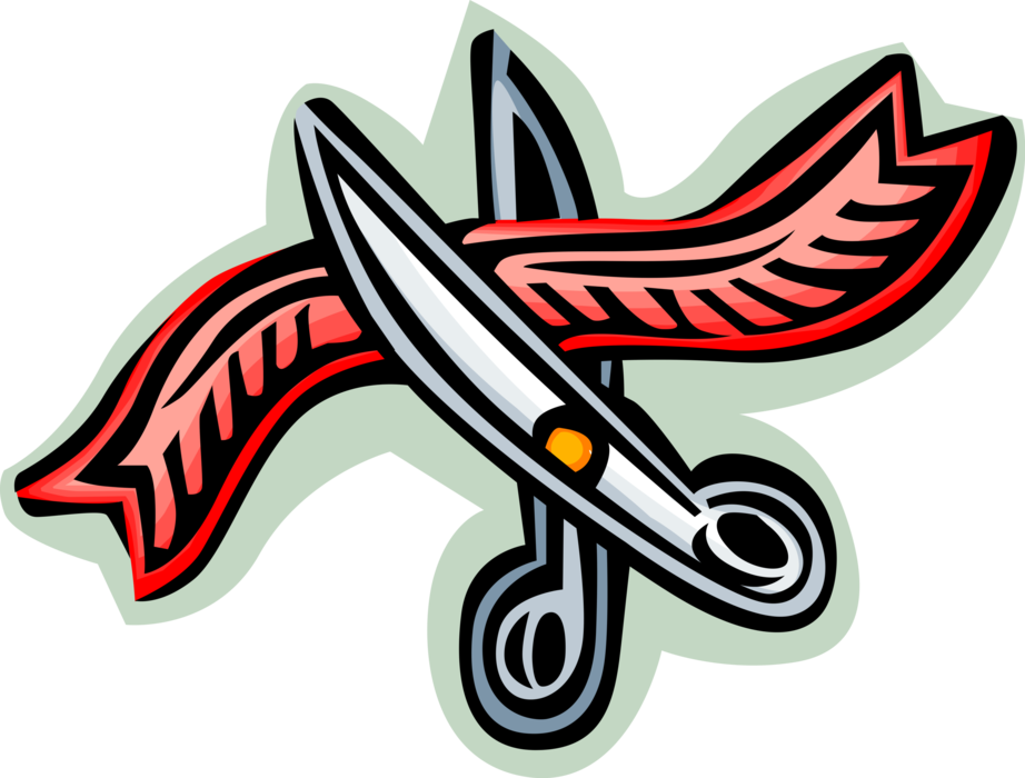 Vector Illustration of Scissors Cut Through Red Tape Excessive Bureaucratic Regulation 