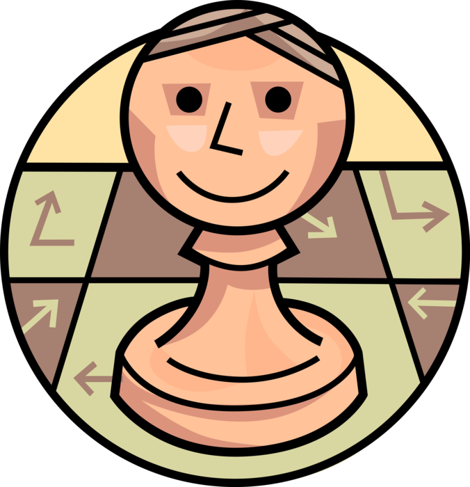 Vector Illustration of Anthropomorphic Pawn Weakest, Most Numerous Piece in Game of Chess