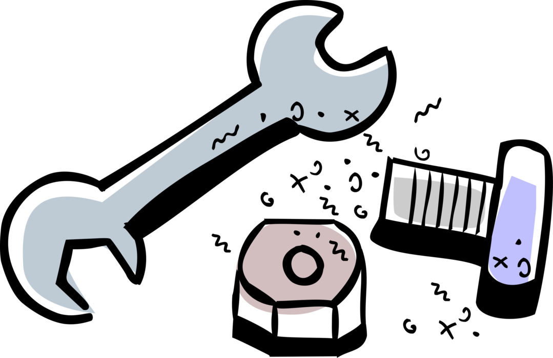 Vector Illustration of Workbench Wrench Tool with Bolt and Screw Fasteners