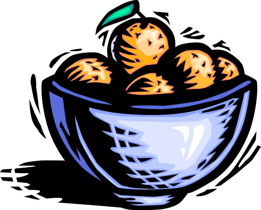 Vector Illustration of Bowl of Citrus Fruit Oranges