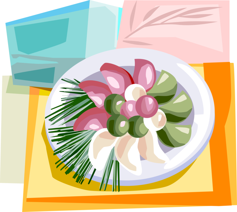 Vector Illustration of Korean Cuisine Rice Cake Steamed on Pine Needles