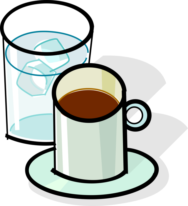 Vector Illustration of Cup of Coffee and Glass of Ice Water