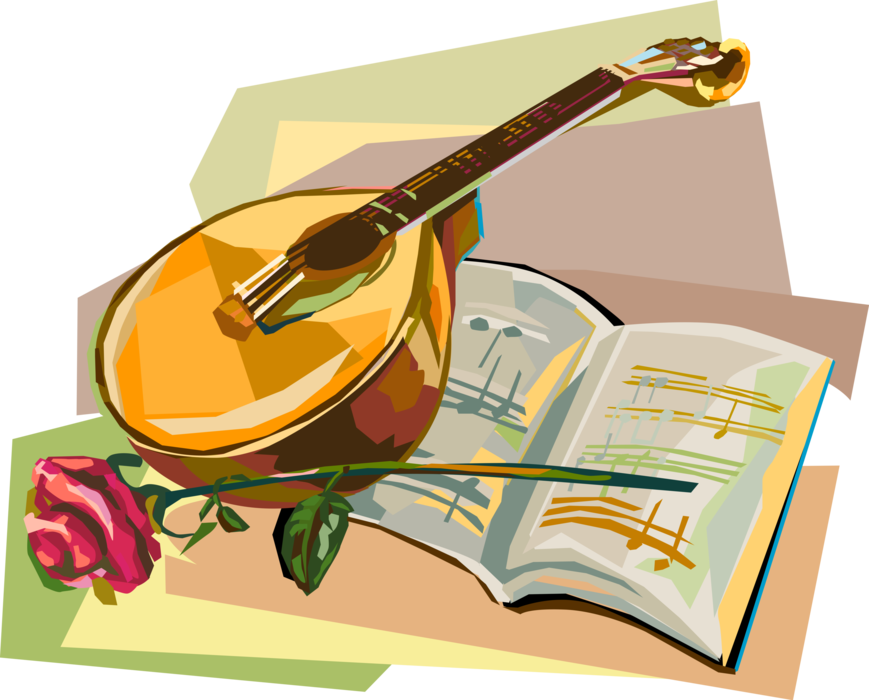 Vector Illustration of Portuguese Guitar Musical Instrument with Sheet Music