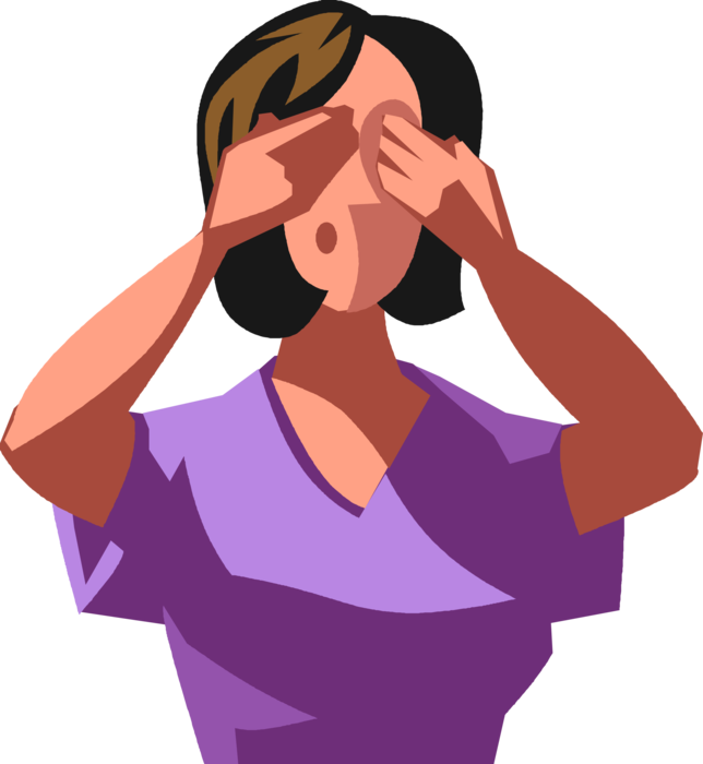 Vector Illustration of Businesswoman Covers Eyes with Hands to See No Evil