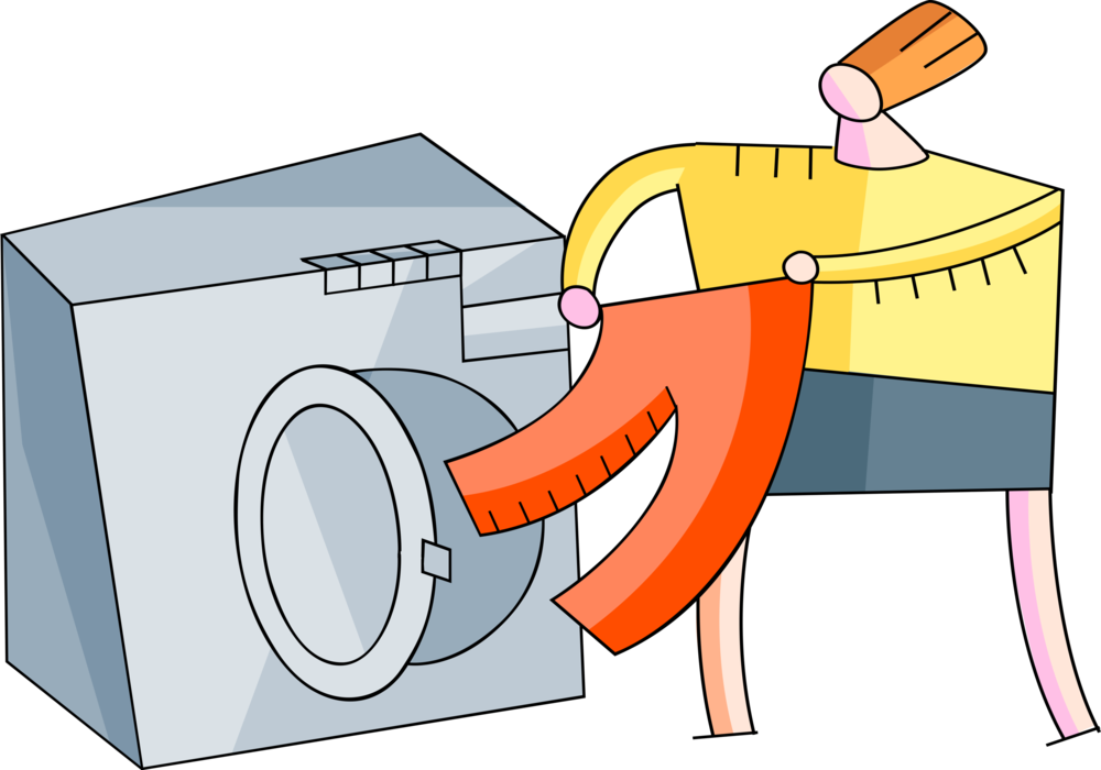 Vector Illustration of Cleaning Dirty Clothes Laundry with Washing Machine