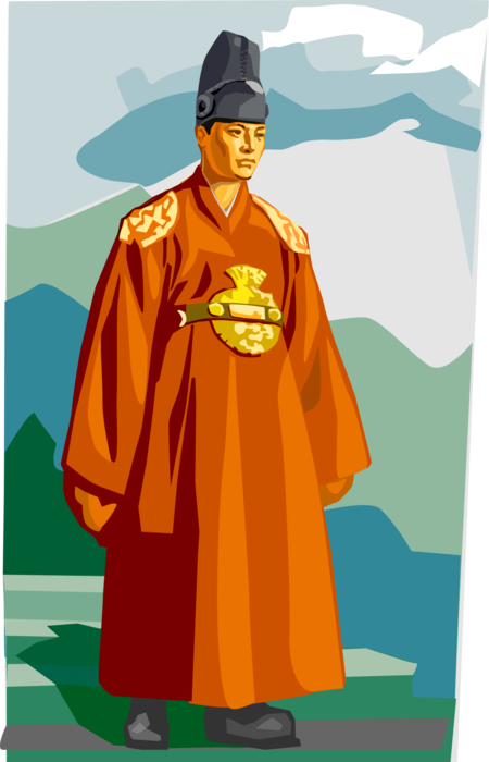 Vector Illustration of Traditional South Korean Clothing for King Choson Dynasty