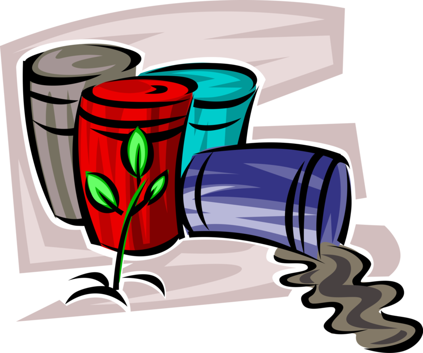 Vector Illustration of Toxic Waste Pollution Leaks from Barrels to Pollute Natural Environment