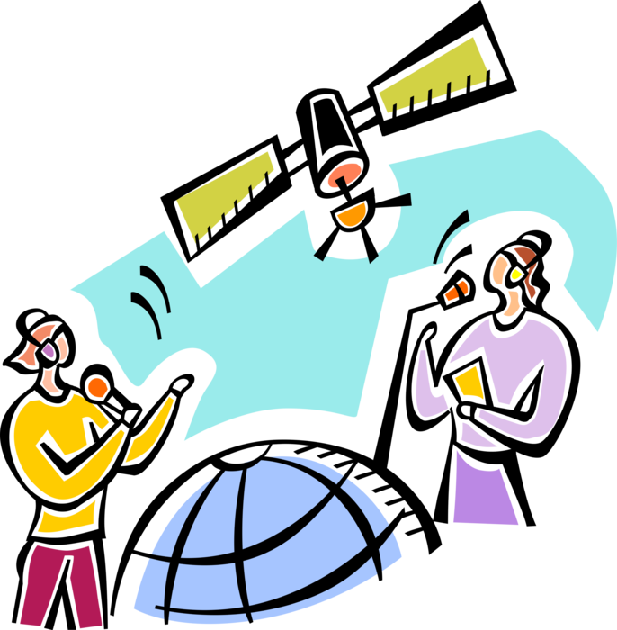 Vector Illustration of Performers Broadcast Live Performance with Global Communications Satellite