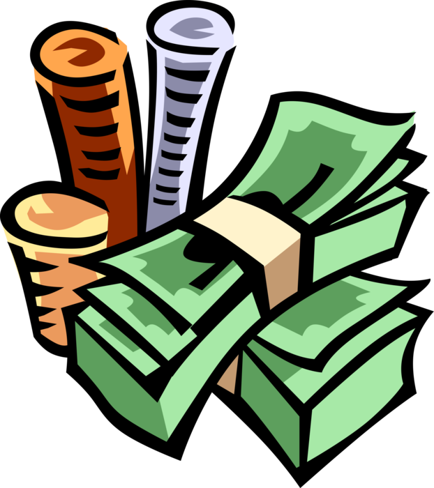 Vector Illustration of Stack of Currency Coins and Cash Money Dollars
