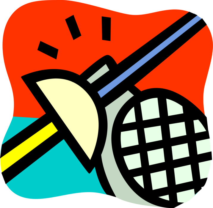 Vector Illustration of Fencing Foil Sword and Mask used in Competitive Fencing Match