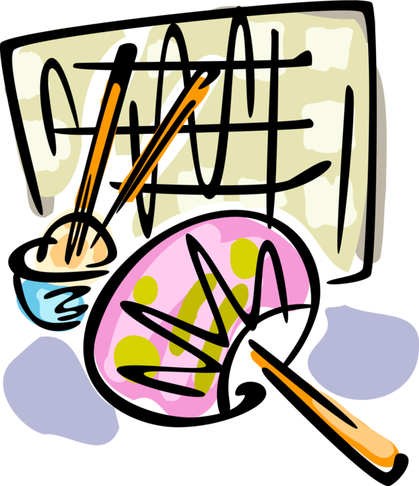 Vector Illustration of Oriental Hand Fan with Bowl of Rice and Paper Screen