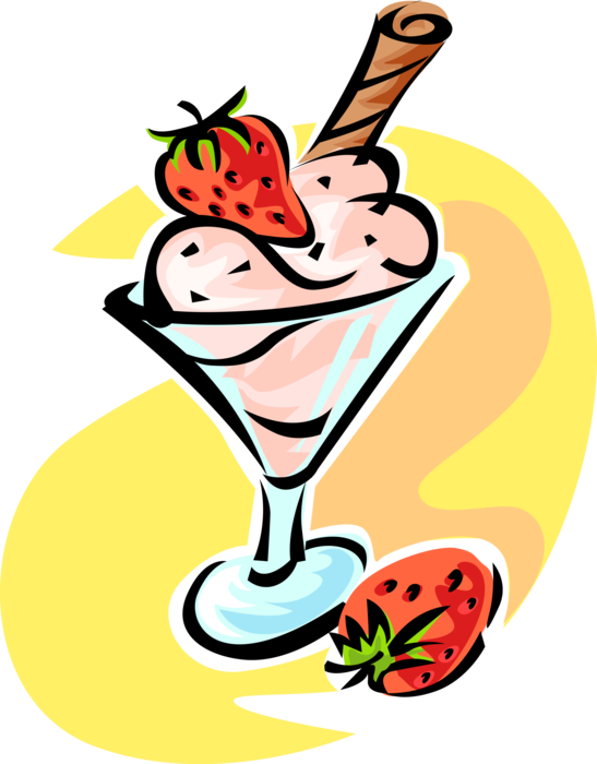 Vector Illustration of Gelato Ice Cream Frozen Dessert with Strawberries and Biscuit