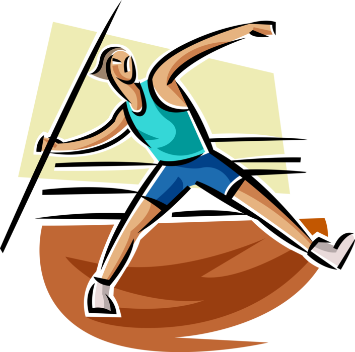 Vector Illustration of Track and Field Athletic Sport Contest Competitive Javelin Thrower Throws Javelin Spear