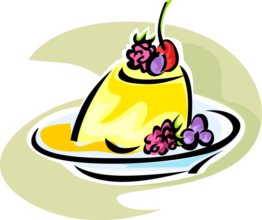 Vector Illustration of Lemon Jello Mold Dessert with Fresh Fruit Berries