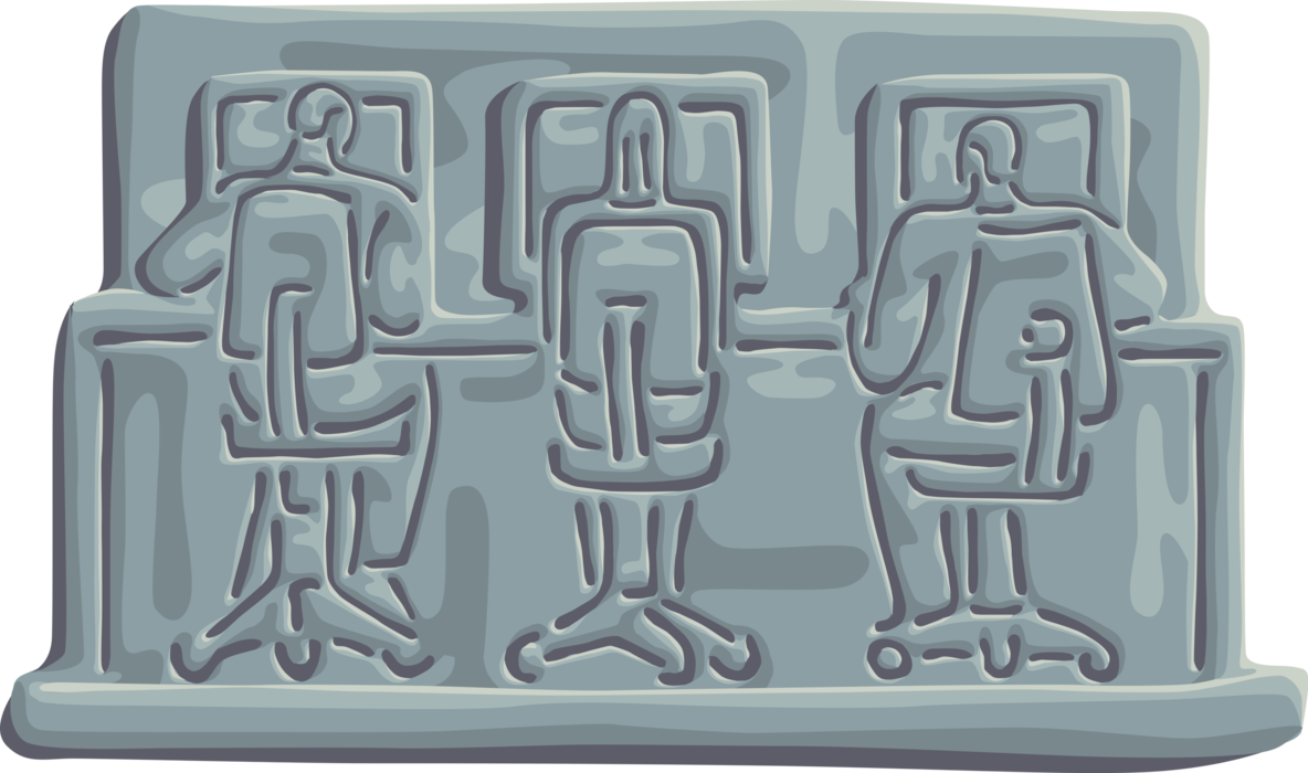 Vector Illustration of Business Associates at Computer Workstations in Office Environment