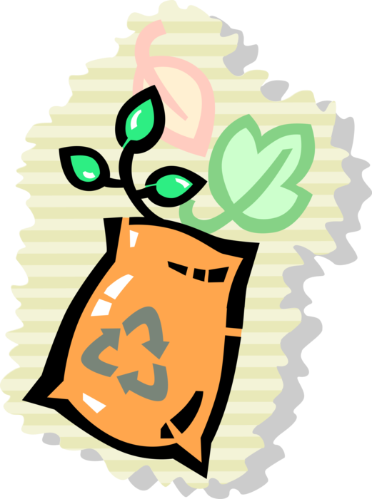 Vector Illustration of Environmental Responsibility Recycling Lawn and Garden Leaf Waste in Biodegradable Paper Bags
