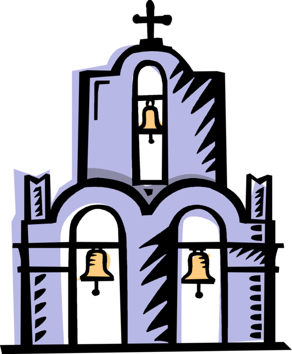 Vector Illustration of Three Church Bells, Santorini Island, Greece