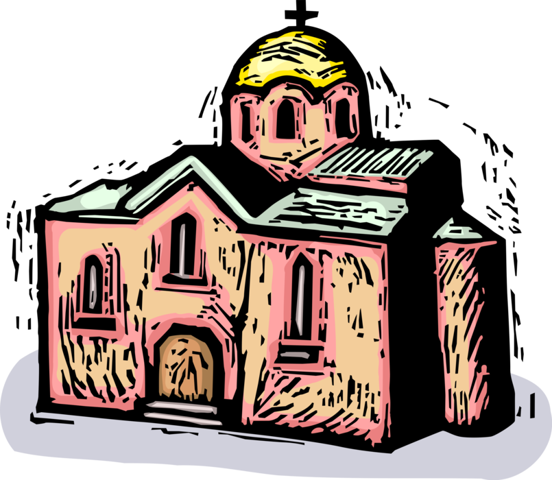 Vector Illustration of Orthodox Christian Religion Church with Dome
