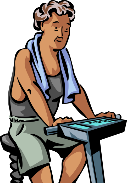 Vector Illustration of Retired Elderly Senior Citizen Stays Fit with Exercise Physical Fitness Workout on Stationary Bike