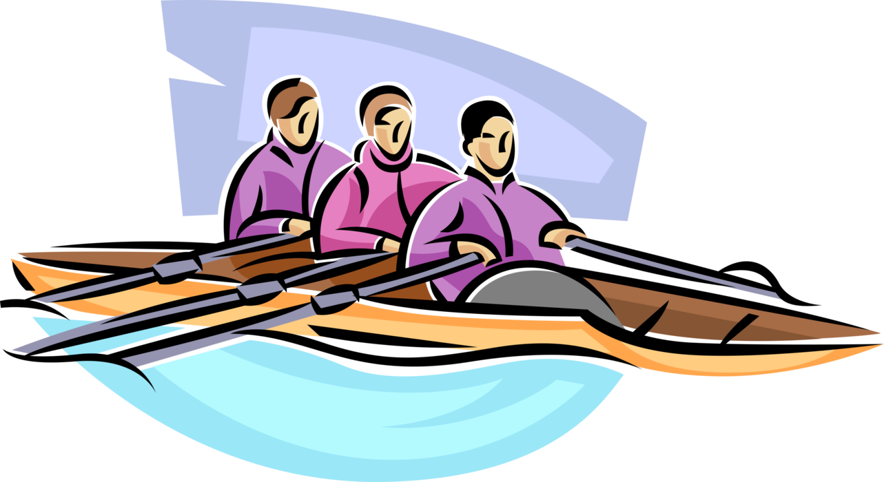 Vector Illustration of Scullers Rowing Sculling Boat on Water in Race Competition