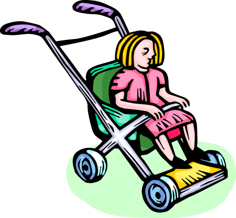 Vector Illustration of Young Toddler Child in Stroller Pram Carriage