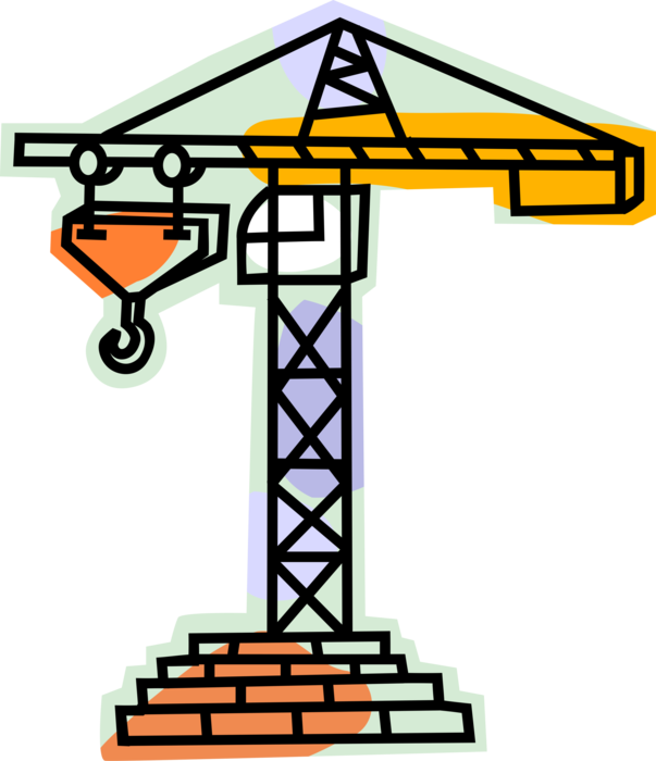 Vector Illustration of Industrial Construction Equipment Building Crane with Lifting Hook