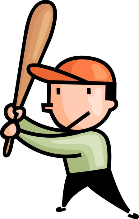 Vector Illustration of American Pastime Sport of Baseball Player at Home Plate Swings Bat at Ball During Game