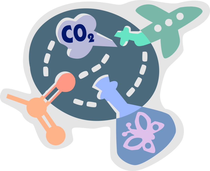 Vector Illustration of Reducing Greenhouse Gas CO2 Emissions from Airline Industry Commercial Passenger Jets