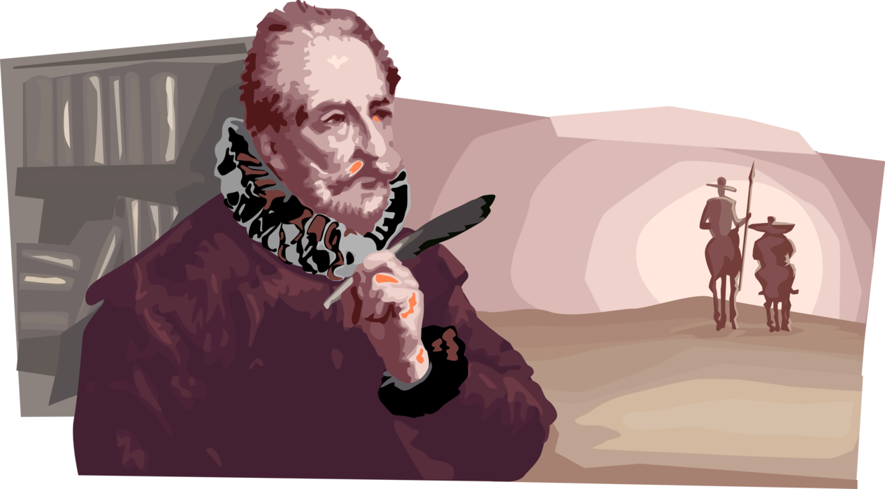 Vector Illustration of Miguel De Cervantes, Spanish Writer and Pre-Eminent Novelist