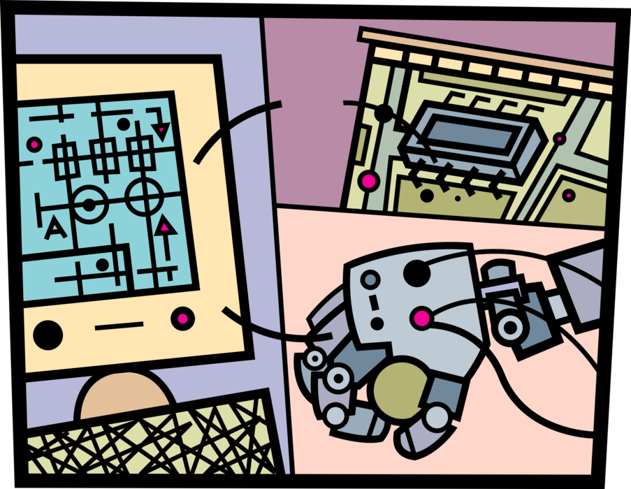 Vector Illustration of Computer Science Mechanical Engineering Robotics Engineer with Biomimetic Anthropomorphic Robot Hand