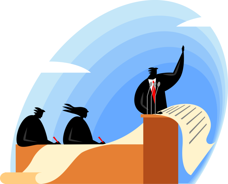 Vector Illustration of Businessman Delivers Corporate Goals and Objectives Speech to Business Associates