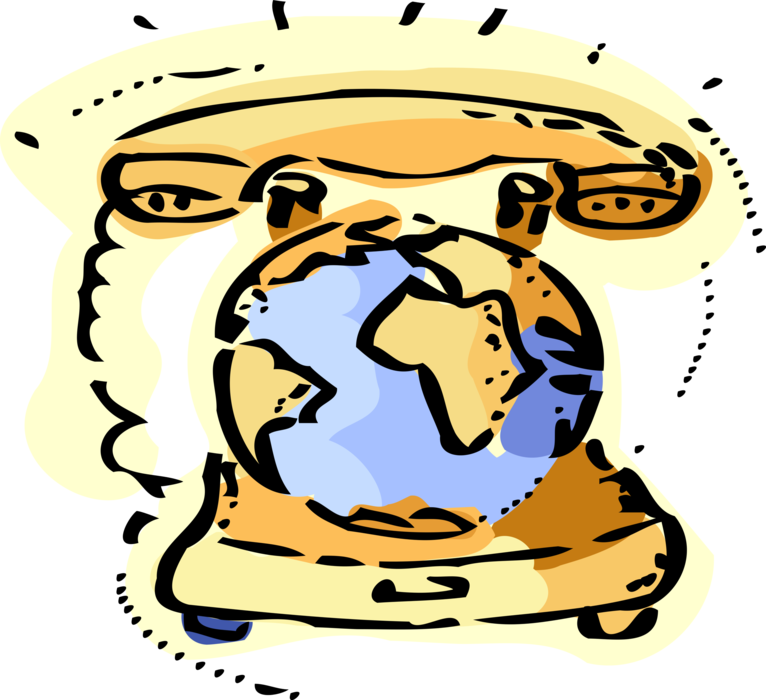 Vector Illustration of Worldwide Telecommunications Telephone with Planet Earth World Globe